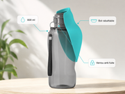 Gourde d’hydratation 800 ml avec ses caractéristiques en français : bol rabattable et verrou anti-fuite