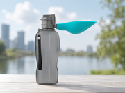 Gourde d’hydratation 800 ml grise avec bol rabattable turquoise et dragonne